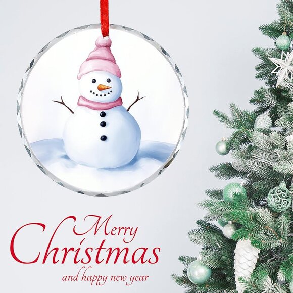 NEW - Glass Circular Ornament Pendant - Snowman - Picture 6 of 8
